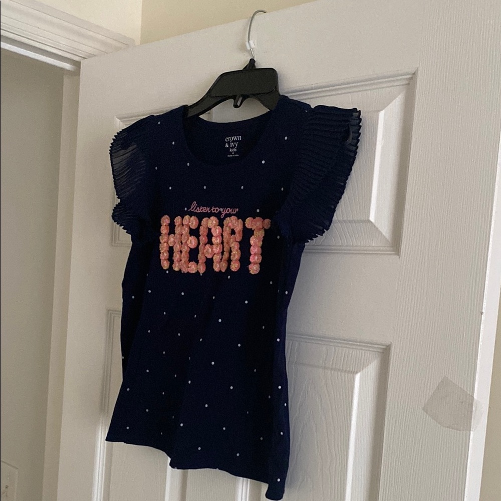 Gymboree Navy Kids Tee with Pink Heart Design